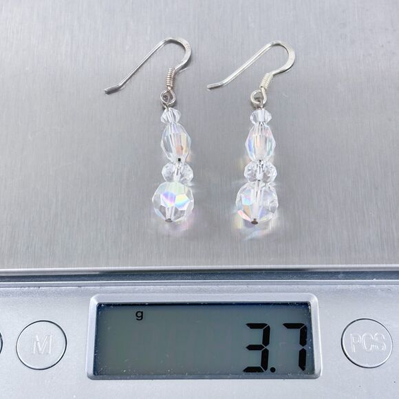 Vintage Sterling Silver 925 Iridescent Aurora Crystal Dangle Earrings - Picture 4 of 5